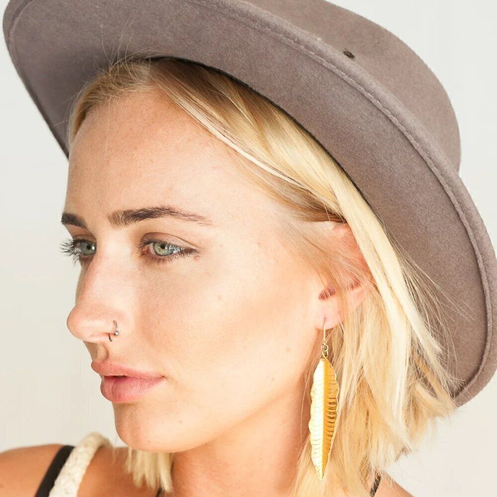 Heather Gardner Boho Gold Sterling Feather Dangle Drop Fairy Romantic Earrings